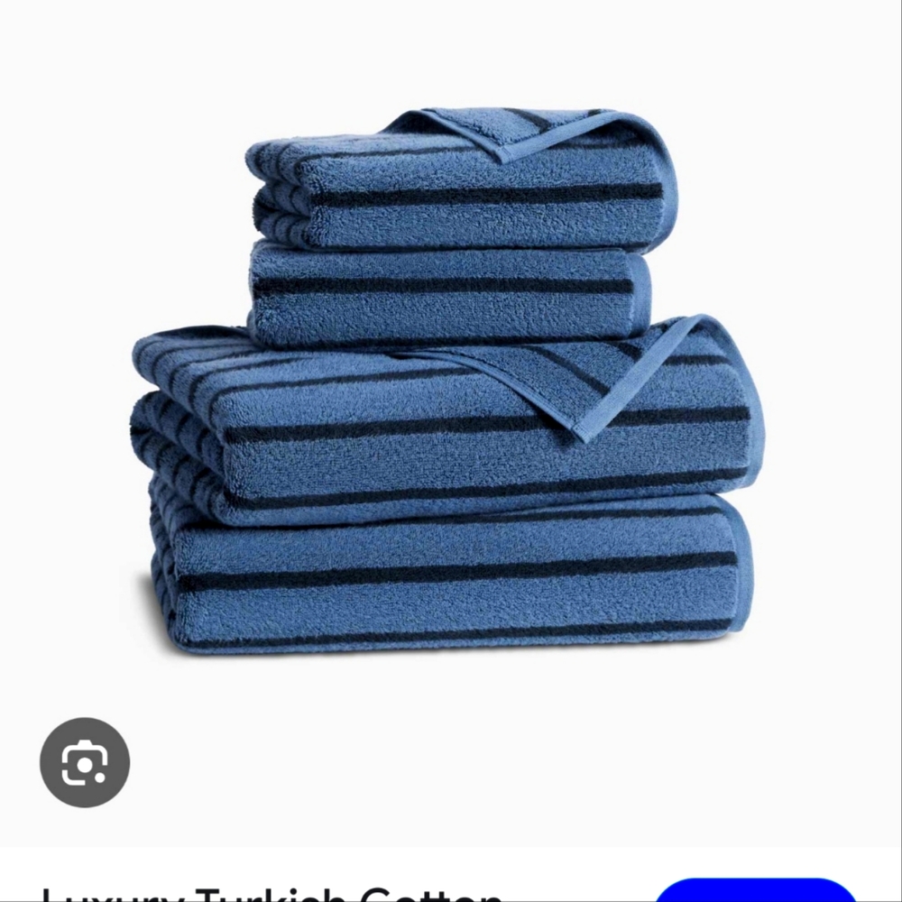 Blue Striped Plush Bath Towels